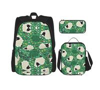 vacsAX Sac à dos imperméable léger avec sac à déjeuner et trousse à crayons pour le bureau et l'école Motif lapin blanc, Mouton mignon, Taille unique