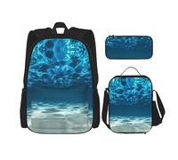 vacsAX Sac à dos léger et imperméable avec sac à déjeuner et trousse à crayons Motif paon oriental sur arbre à fleurs, bleu océan, Taille unique