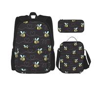 vacsAX Sac à dos léger et imperméable avec sac à déjeuner, trousse à crayons pour bureau, école, Bumblebee de dessin animé, Taille unique