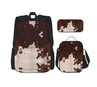 vacsAX Sac à dos léger et imperméable avec sac à déjeuner, trousse à crayons pour bureau, école, Cuir de vachette marron rouge., Taille unique