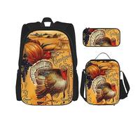 vacsAX Sac à dos léger et imperméable avec sac à déjeuner, trousse à crayons pour bureau, école, Récolter la dinde, Taille unique