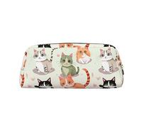 VACSAX Trousse à crayons en cuir avec joli motif chats de dessin animé - Trousse à crayons en cuir - Organiseur de papeterie, doré, Taille unique, W3e87ft3g8f