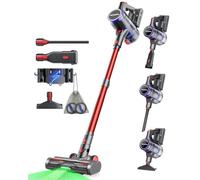 VACTechPro 48000Pa/550W/70Min Aspirateur Balai sans Fil, 1.6L Aspirateur sans Fil avec Filtration à 8 Couches, Très Silencieux Aspirateur avec Brosse à Sol Anti-Tangle, Aspirateur Balai, Rouge