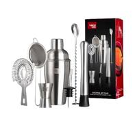 Vacu Vin Cocktail Set Plus - Kit de barman 7 pièces avec outils en acier inoxydable - Comprend Shaker, doseur doseur, pilon, passoire, bec verseur, tamis et cuillère de bar - Passe au lave-vaisselle