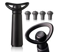 Vacu Vin Concerto Pompe à Vin Noire avec 4 Bouchons Sous Vide - Système de Conservation Manuel - Scellage Hermétique avec Signal “Click” - Pour Vin Rouge ou Blanc - Fabriqué aux Pays-Bas