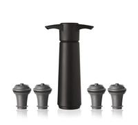 Vacu Vin Pompe à vin noire avec 4 bouchons sous vide gris - Joint hermétique pour bouteilles ouvertes pour conserver la fraîcheur jusqu'à 10 jours - Facile à utiliser, parfait pour toutes les