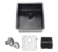 VADANIA Évier de bar de cuisine de 40,6 cm, finition plaquée noire, 40,6 x 45,7 x 25,4 cm, bol simple, encastrable, en acier inoxydable T304 de calibre 18, avec filtre et grille inférieure, listé cUPC