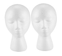 Vadillo Lot de 2 têtes de mannequin en mousse pour présentation de perruque, chapeau et perruque Blanc