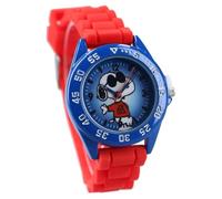 Vadobag Peanuts Snoopy Montre analogique pour Enfants - Couleur Bleu avec Bracelet Rouge, Blu Con Cinturino Rosso