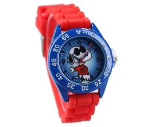 Vadobag Peanuts Snoopy Montre analogique pour Enfants - Couleur Bleu avec Bracelet Rouge, Blu Con Cinturino Rosso
