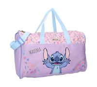 Vadobag Sac de sport personnalisé Disney Stitch - Sac de sport pour enfant avec nom - Petit sac de voyage - Sac de weekend pour fille - Fleurs violettes - 24 x 40 x 19 cm - 18 litres