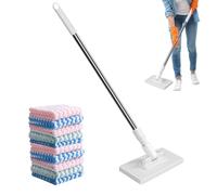 Vadrouille à poussière - Poignée longue de 39 pouces humide | Brosse à dents en acier inoxydable à 360 degrés, en fibre réutilisable pour les sols, les hôtels et les appartements | Simplifie La Manu