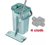 Vadrouille à pression plate avec seau, tampon en microfibre 2 en 1 sec et humide à essorage automatique pour outil de nettoyage de sols en bois dur et stratifié