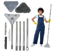 Vadrouille de Nettoyage Réglable Rotative à 180°, 79in Triangular Mop Nettoyage Triangulaire Télescopique, Serpillère Poussière Sèche et Humide, pour Nettoie Cuisine, Murs,Plafond,Canapé,Coins (Gris)