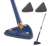 Vadrouille de Nettoyage Télescopique, Balai Serpillere Rotatif à 360° Triangle, Balai Lave Sol Pressage d'eau Automatique avec 2 Chiffons de Rechange, Nettoyage Facile des Espaces Verre, Plafond