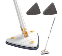 Vadrouille de Nettoyage Télescopique, Balai Serpillere Rotatif à 360° Triangle, Balai Lave Sol Pressage d'eau Automatique avec 2 Chiffons de Rechange, Nettoyage Facile des Espaces Verre, Plafond