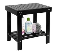 VaeFae Banc de Spa en Bambou avec Pieds antidérapants et étagère de Rangement pour Serviette de shampooing, Fonctionne dans la Salle de Bain, Le Salon, la Chambre à Coucher, Le Jardin (Noir)