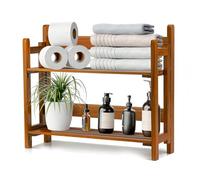 VaeFae Étagères flottantes en bois de teck pour salle de bain, support mural pliable, 2 étagères