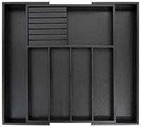 VaeFae Organiseur de tiroir de cuisine en bambou extensible, porte-ustensiles et plateau à couverts avec séparateur, rangement pour couverts (noir)