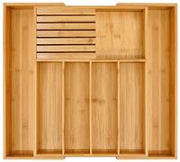 VaeFae Organiseur de tiroir en bambou pour cuisine, porte-ustensiles extensible et plateau à couverts avec séparateur, rangement pour couverts et bloc à couteaux amovible