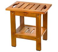 VaeFae Tabouret de Tabouret Salle de Bain en Teck, Petit Tabouret de Bain à 2 Niveaux Avec étagère de Rangement et Patins Antidérapants, Siège Compact et Imperméable Pour Salle de Bain, Baignoire, Spa
