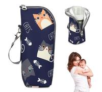 VAEIORP Chauffe-Biberon Universel et Portable, Sac Isotherme Biberon et Thermos Biberon Bebe avec Sangle, pour Poussette et Voyage en Plein Air (Chaton Bleu)