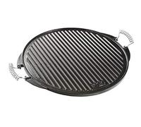 VAELLO - Plancha en Fonte Émaillée Réversible - Plaque de Cuisson Ronde, Face Striée pour Viandes, Face Lisse pour Poissons et Légumes - Noire - Ø 32 cm