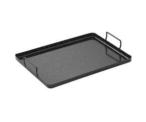 VAELLO Plat Rectangulaire Émaillé - Acier Laminé DC04 EK - Poignées Ergonomiques - Profondeur 1.8 cm pour Service Quotidien - Noir Éclats Blancs - 20 x 25 cm
