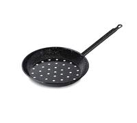 VAELLO Poêle à Châtaignes Émaillée - Cuisson Feu de Bois Fond Perforé - Long Manche Sécurisé - Expérience Traditionnelle Cheminée Barbecue - Noir - Ø 28 cm
