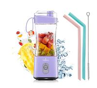 Vaeqozva Mini mélangeur pour shakes et smoothies - Fonctionne avec piles, rechargeable par USB, pour voyage, maison, sport, bureau et plein air