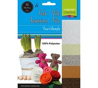 Vaessen Creative Feutrine - A5-2 mm - 5 feuilles - Beige/Brun - Tissu en Feutre pour Loisirs Créatifs, Patchwork et Art Créatif de Pâques et Noël