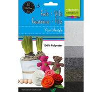 Vaessen Creative Feutrine - A5-2 mm - 5 feuilles - Gris/Noir - Tissu en Feutre pour Loisirs Créatifs, Patchwork et Art Créatif de Pâques et Noël