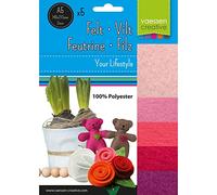 Vaessen Creative Feutrine - A5-2 mm - 5 feuilles - Rose - Tissu en Feutre pour Loisirs Créatifs, Patchwork et Art Créatif de Pâques et Noël