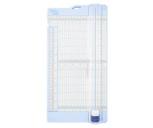 Vaessen creative Massicot Pliage 15 x 30,5 cm-avec Règle Retractable et Plioir-Coupe Papier Gradué pour Scrapbooking et Loisirs Créatifs, Blanc-Bleu