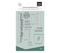 Vaessen Creative Matrices de Découpe et Gaufrage - Herbe, Texte, Fleurs et Pot de Fleurs - 15 Pcs de 2 x 2 cm à 2,5 x 13,8 cm - Scrapbooking Matériel et Accessoires - Cutting Dies pour Cartes