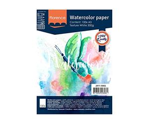 Vaessen Creative Papier Aquarelle Florence A5, Blanc Intense, 300 GSM, Qualité d'artiste, Surface Texturée, 100 Feuilles pour Peindre, Handlettering, Projets d'art et Plus