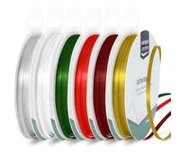 Vaessen Creative Ruban Satin 3 mm x 10 m - Bolduc Double Face pour Cadeau, Emballage et Bouquet Mariage - Couleurs Noël - 6 Pièces