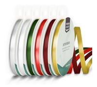 Vaessen Creative Ruban Satin 6 mm x 10 m - Bolduc Double Face pour Cadeau, Emballage et Bouquet Mariage - Couleurs Noël - 6 Pièces