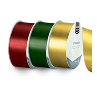 Vaessen Creative Ruban Satin Lot - 3 Couleurs Noël de 10 m x 38 mm - Vert, Rouge et Or - Bolduc pour Cadeau, Emballage et Bouquet Mariage