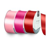 Vaessen Creative Ruban Satin Lot - 3 Couleurs Saint Valentin de 10 m x 38 mm - Rouge & Rose - Bolduc pour Cadeau, Emballage et Bouquet Mariage