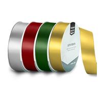 Vaessen Creative Ruban Satin Lot - 4 Couleurs Noël de 10 m x 25 mm - Argent, Vert, Rouge & Or - Bolduc pour Cadeau, Emballage et Bouquet Mariage