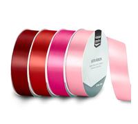 Vaessen Creative Ruban Satin Lot - 4 Couleurs Saint Valentin de 10 m x 25 mm - Rouge & Rose - Bolduc pour Cadeau, Emballage et Bouquet Mariage