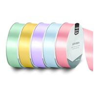 Vaessen Creative Ruban Satin Lot - 5 Couleurs Pastel de 10 m x 25 mm - Rose, Jaune, Vert, Bleu & Violet - Bolduc pour Cadeau, Emballage et Bouquet Mariage