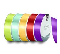 Vaessen Creative Ruban Satin Lot - 5 Couleurs Primaire de 10 m x 25 mm - Bleu, Violet, Vert, Jaune & Rouge - Bolduc pour Cadeau, Emballage et Bouquet Mariage