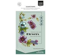 Vaessen Creative Tampons Transparents 11 Pcs - Fleurs dans Cadre Carré - Scrapbooking Matériel et Journaling Accessoires - pour Cartes et Bullet Journal