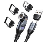 VAFOTON Câble Magnétique USB C 240W 9PIN 540° Rotation 48V/5A 1.8M, Charge Rapide et Transfert de Données, Câble 3 en 1 USB C/A pour Type C/Micro USB/i-Products 15/16 / MBook Pro