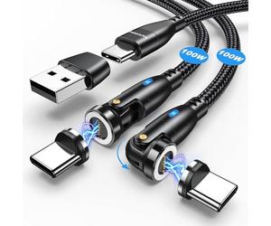 VAFOTON Chargeur Magnétique USB C,100W Cable Magnetique Charge Rapide[2Pcs, 1.8m/1m],Câble de Données Magnétique USB C/A vers Type C,5A Câble Aimanté pour Galaxy S23/Tablet/Laptop/MaBook