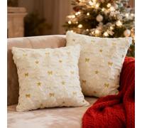 Vagasi Lot de 2 Housses de Coussin de Noël 45 x 45 cm, Beige Housse d'oreiller Arbre de Noel Deco en Hiver en Peluche, décoratives, pour l'hiver, pour Chambre à Coucher, canapé, lit