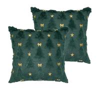 Vagasi Lot de 2 Housses de Coussin de Noël 45 x 45 cm, Verte Housse d'oreiller Arbre de Noel Deco en Hiver en Peluche, décoratives, pour l'hiver, pour Chambre à Coucher, canapé, lit