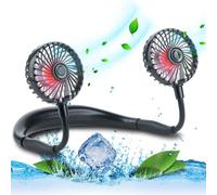 VAGAU Ventilateur de cou portable rechargeable par USB avec lumières LED colorées, rotation à 360°, climatiseur de cou portable pour bureau, voyage, sport, 3 vitesses réglables (noir)